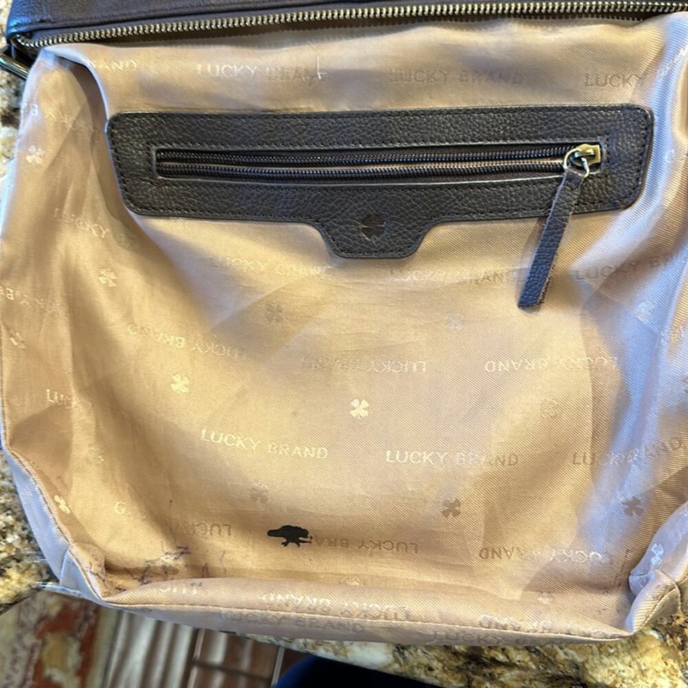 Lucky Brand Bohemian Brown Leather Shoulder Bag with Fringe & Zip Closure - Picture 12 of 13